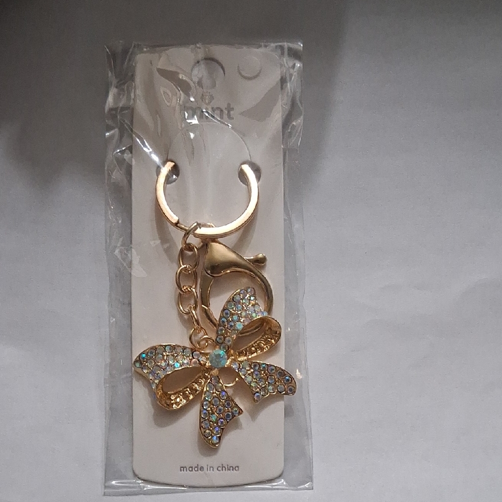 Gold Bow Keychain with Rhinestones